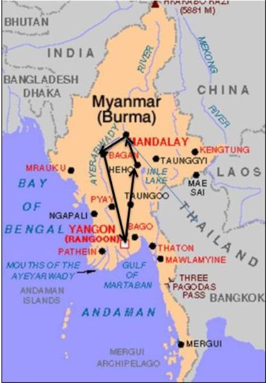 Myanmar trip map